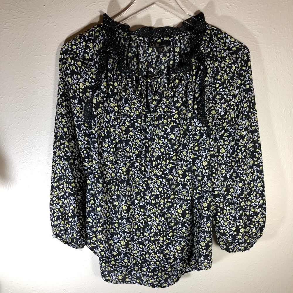 Black Floral with Dotted Ruffles, Size M, by Dalia